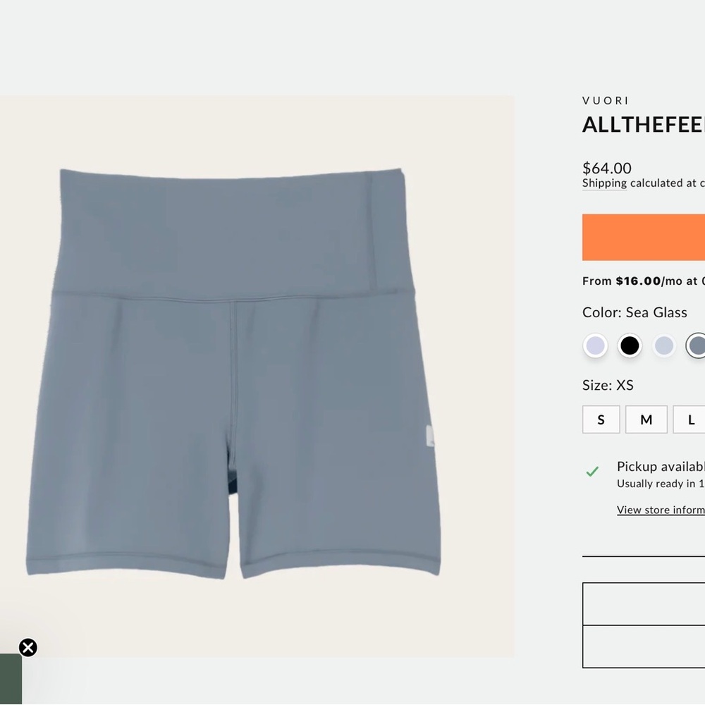 Vuori Women's sea glass blue all the feels shorts S NWT